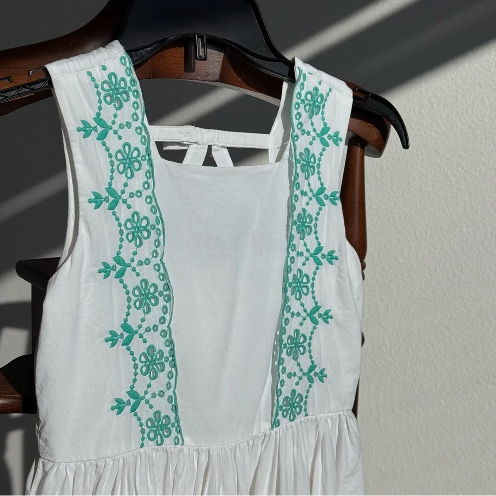 Janie and Jack Girls White Embroidered Cotton Dress Size 8 Button Back Summer